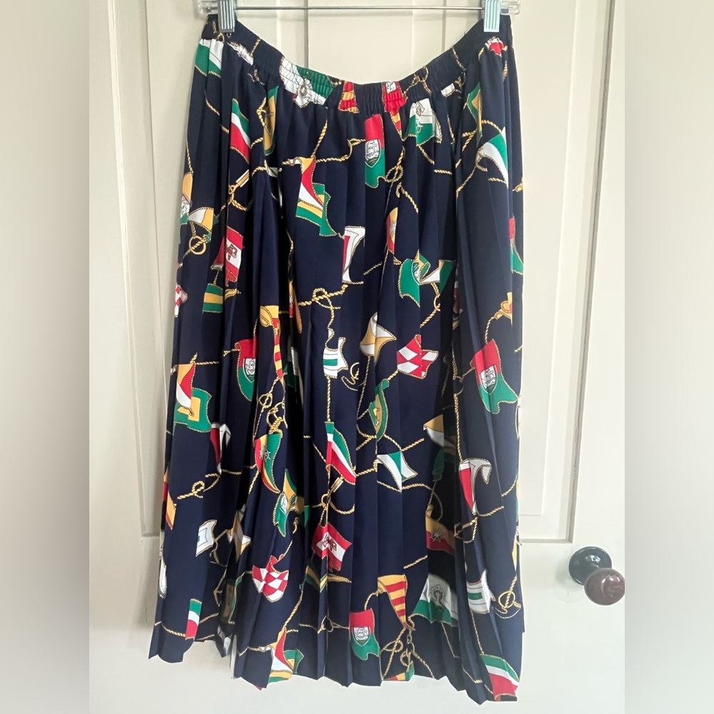 Alfred Dunner Navy Maxi Skirt with Multicolor Nautical Flags